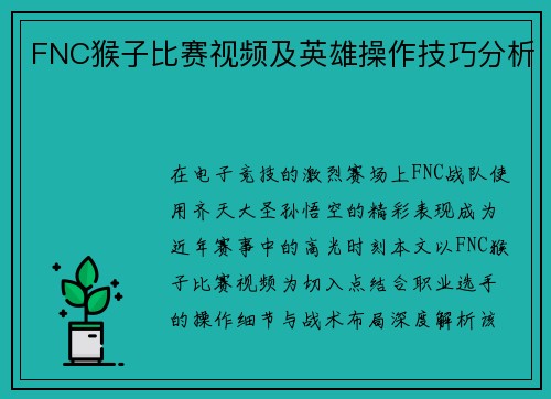 FNC猴子比赛视频及英雄操作技巧分析