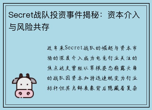 Secret战队投资事件揭秘：资本介入与风险共存